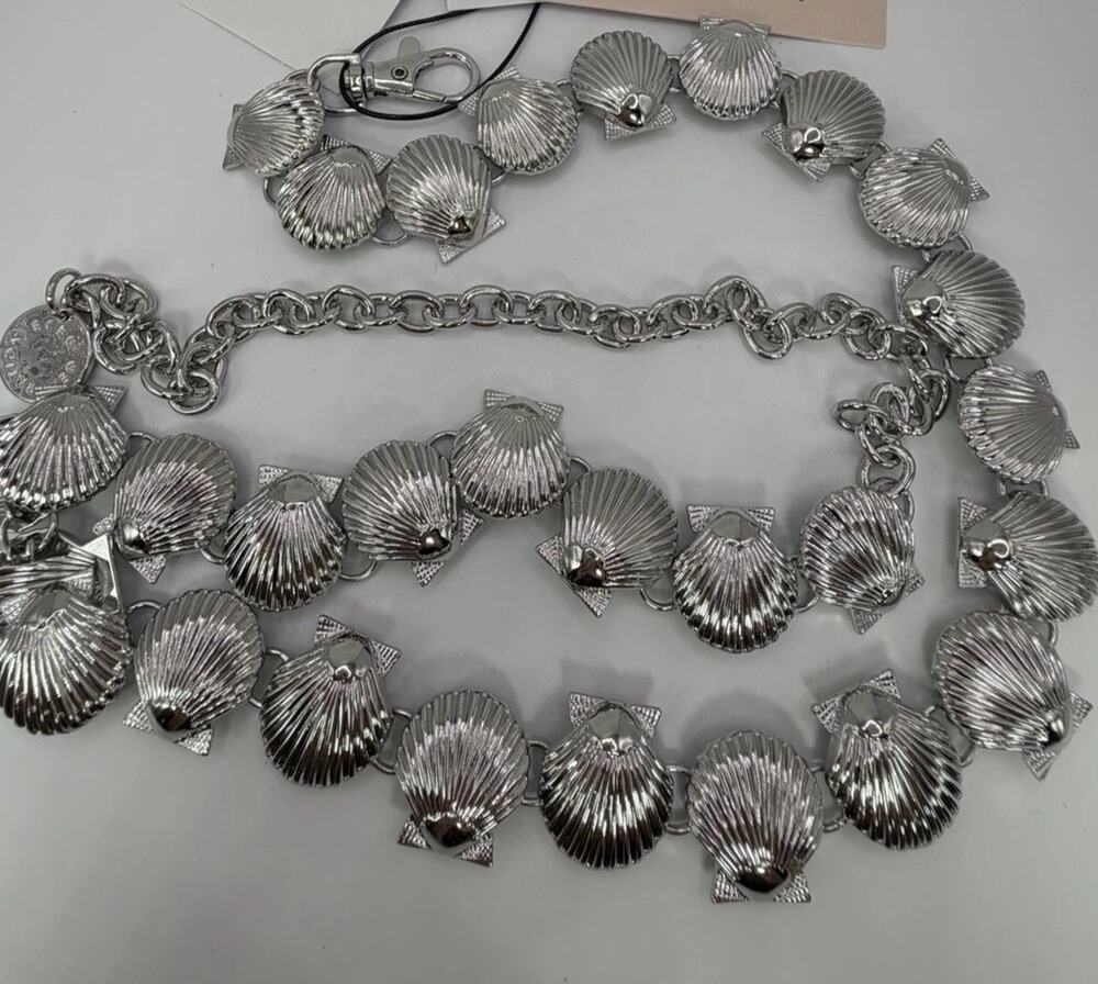 Sea Shell Seashell Chain Belt Womens M/L Silver Tone Coastal Vacation Whimsy